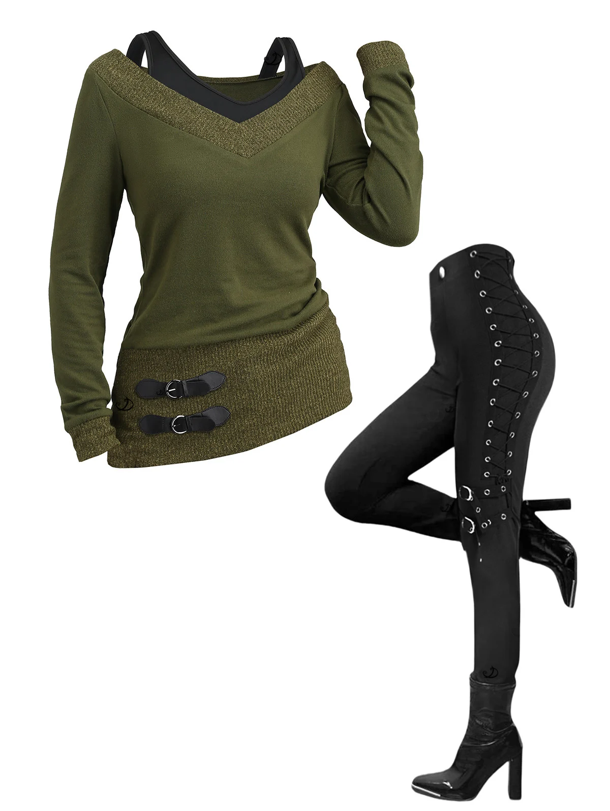 DRESSFO المرأة الزي محكم هيذر فو Twinset بلوزات وسراويل جروميت مجموعة ربيع الخريف مطابقة وتتسابق