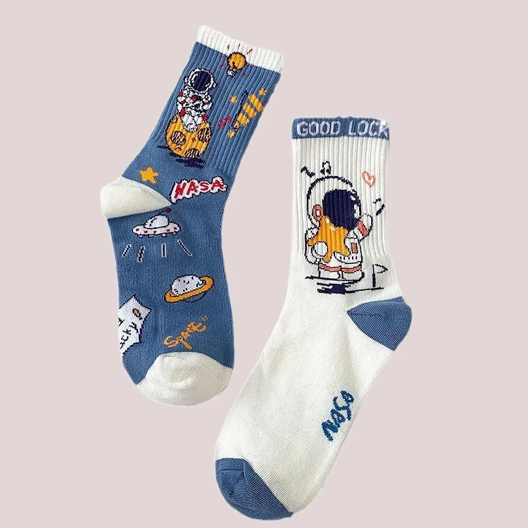 5/10 Pairs High Quality Men's Spring Mid length Socks Cartoon Socks High Top Cotton Socks Men Women Versatile Trendy Socks