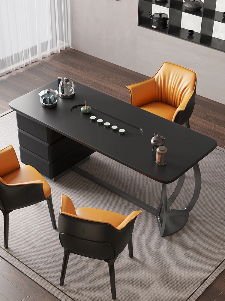 Italian minimalist rock-board kungfu tea table with kettle household tea table office desk integrated dual-purpose tea table