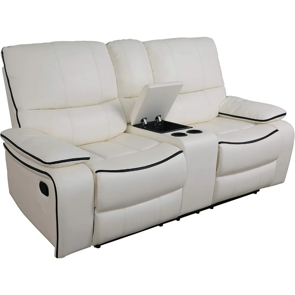 Recliner, 3-Piece Living Room Reclining Sofa Sets, Bonded Leather Upholstery, Manual Reclining With Drop Down Table And Console,