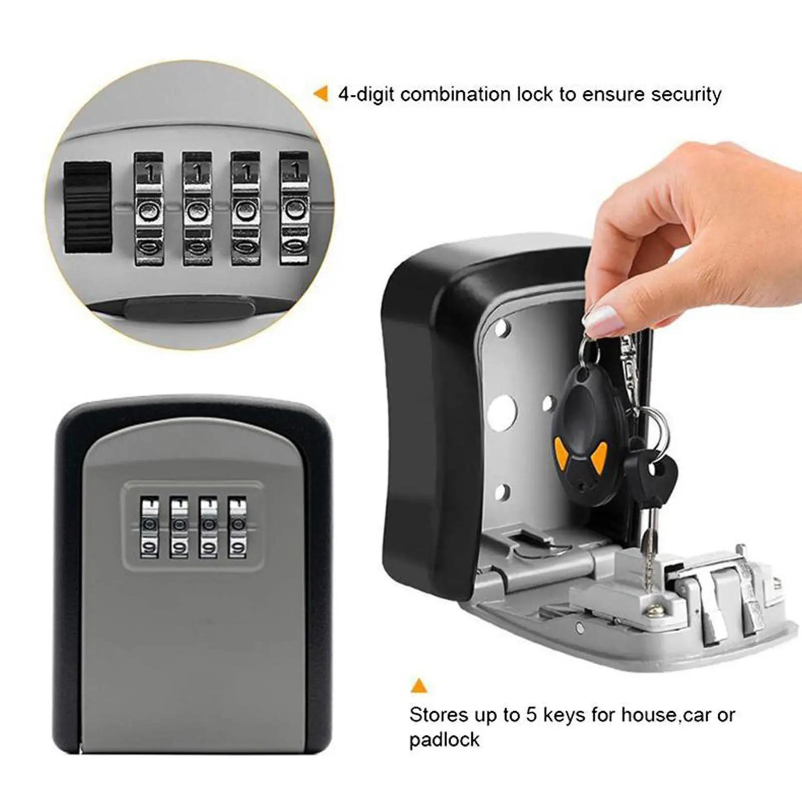 Wall Mount Key Storage Secret Box Organizer 4 Digit Combination Password Security Code Lock No Key Home Key Safe Plastic Box