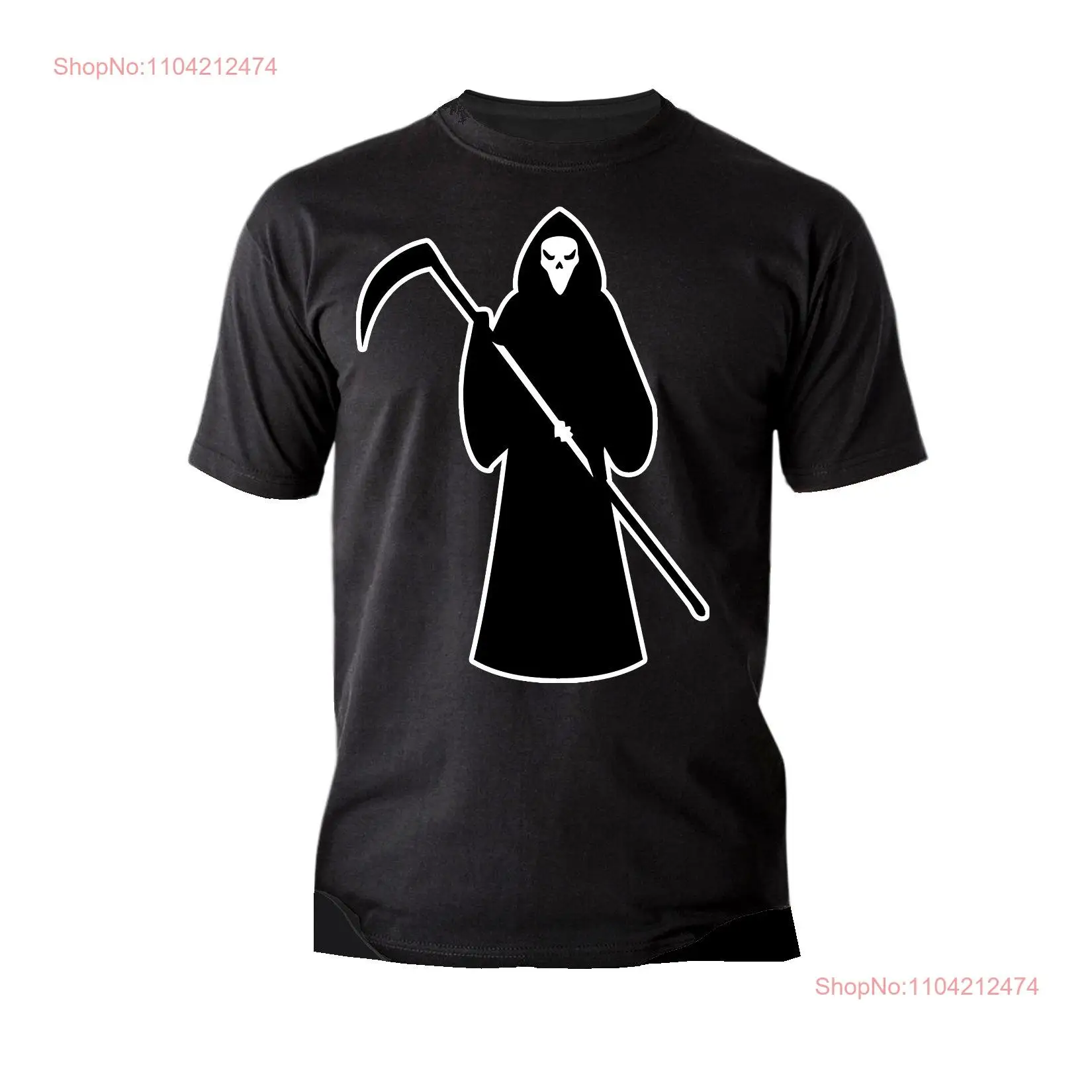 Halloween Horror Grim Reaper Angel Of Death Stencil Fear Official Men's T Shirt Black long or short sleeves