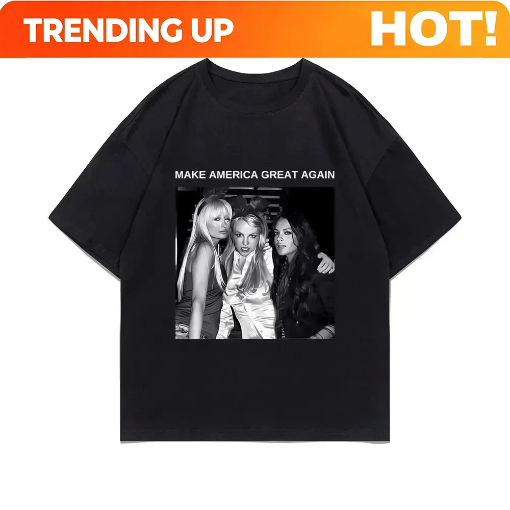 Spraw, Aby Ameryka Znów Była Wielka Paris Hilton Britney Spears Lindsay Lohan Graficzne T-shirty Kobiety Y2k Estetyczne T-shirty