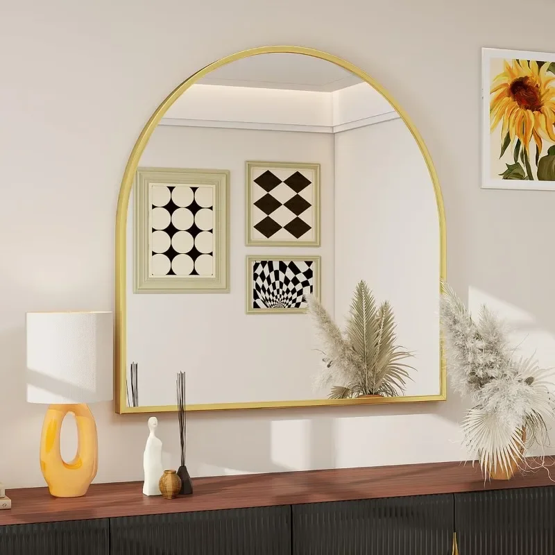 

31"x32" Arch Bathroom Mirror, Wall Mounted Vanity Metal Frame Mirror for Bedroom, Entryway, Living Room