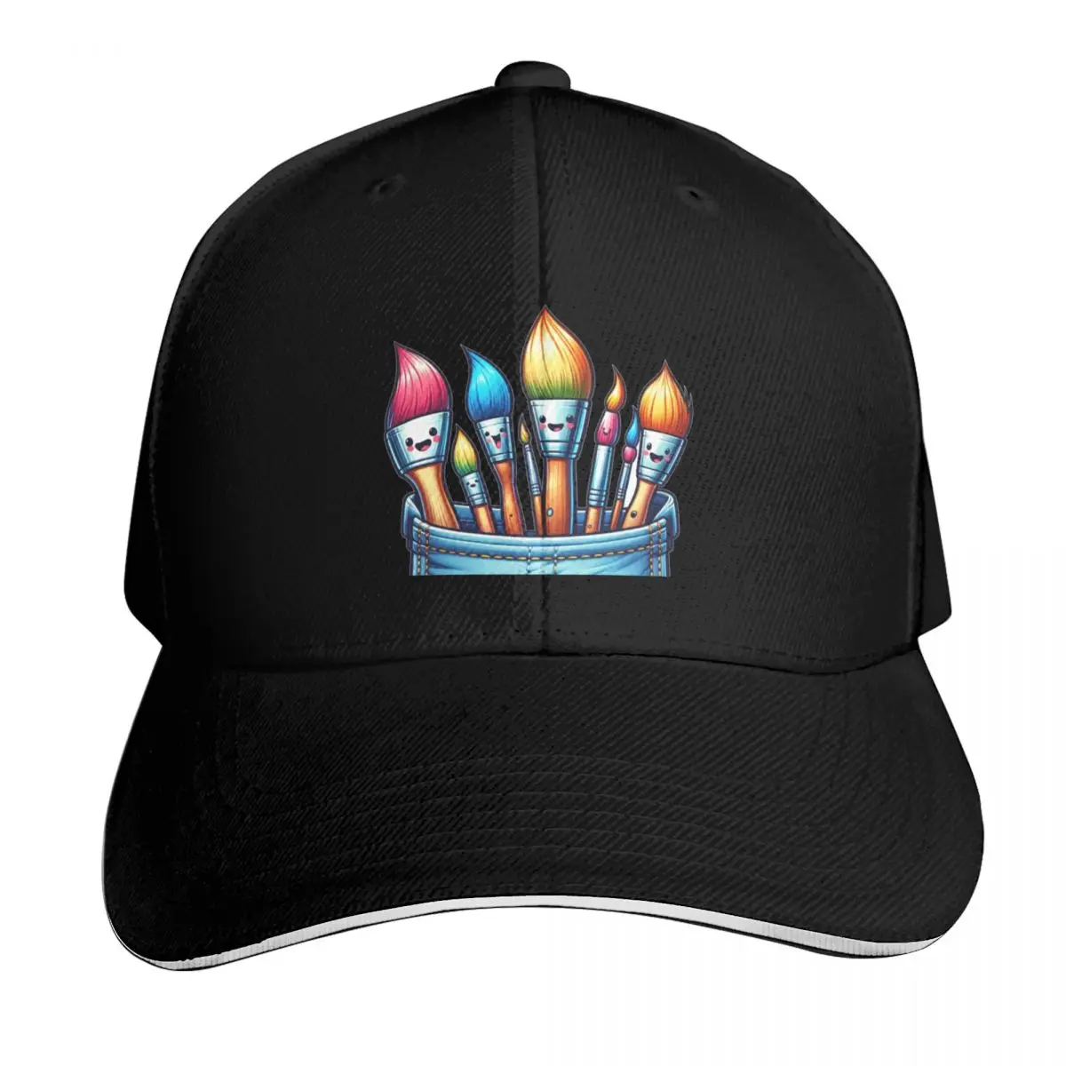Chest fanny pack jeans colorful brushes laughing faces painter artist comic funny Baseball Cap