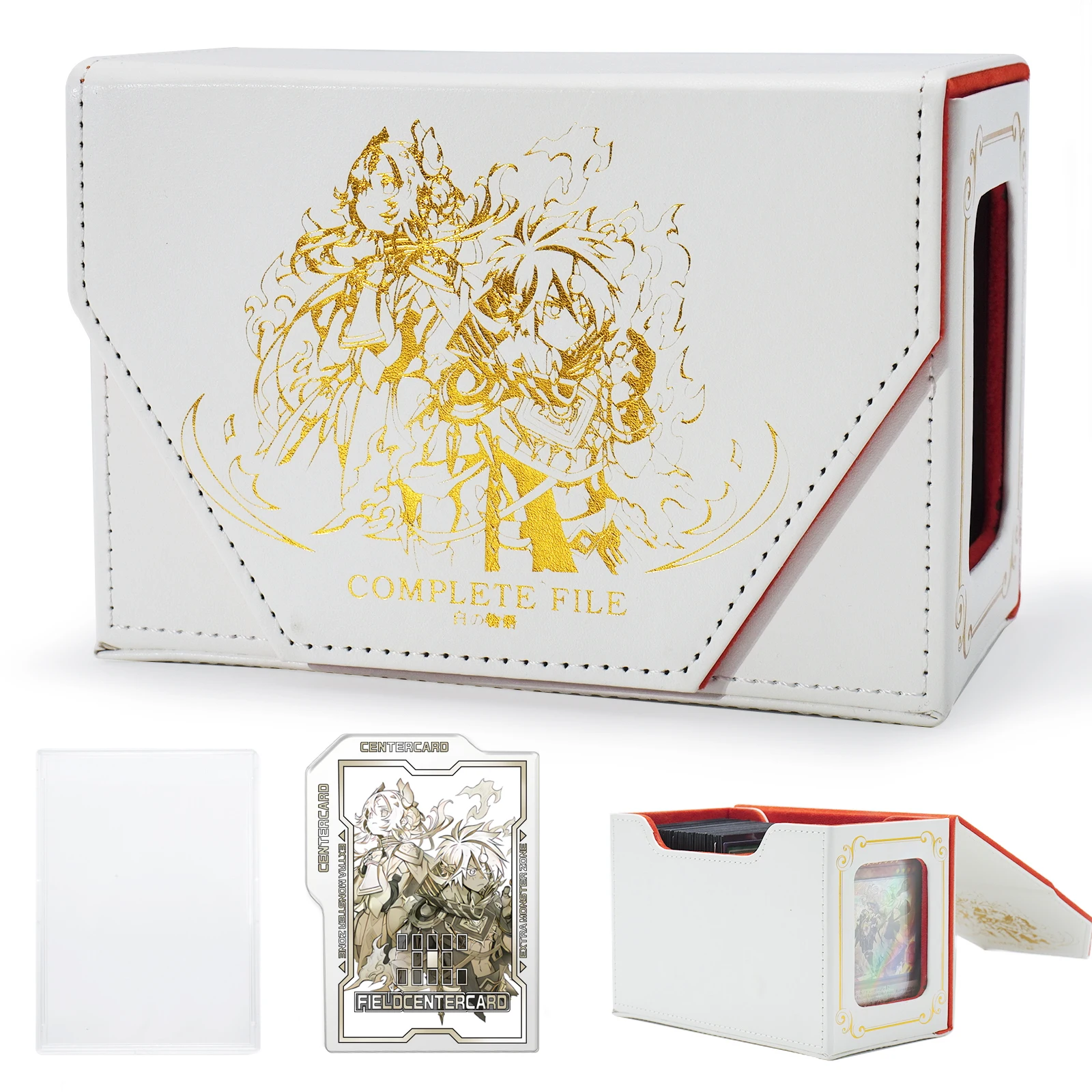 STORY OF WHITE Laser Card Deck Box for YuGiOh MTG Organizer Holds 220+ Leather Display Windows with Card Holder