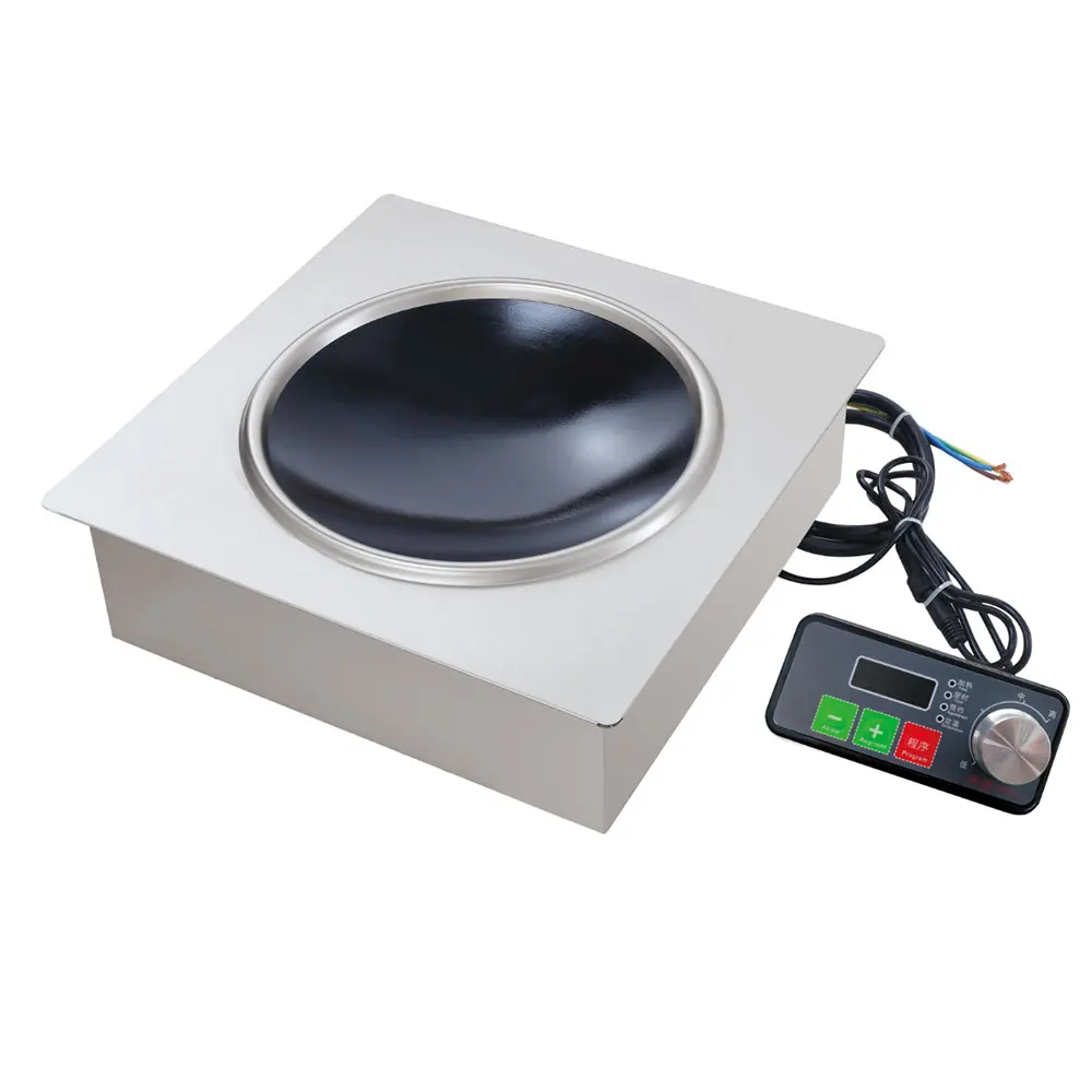 T*& 3000W Built-in Stainless Steel Concave Induction Wok Cooker, Easy Clean Commercial Catering Stove