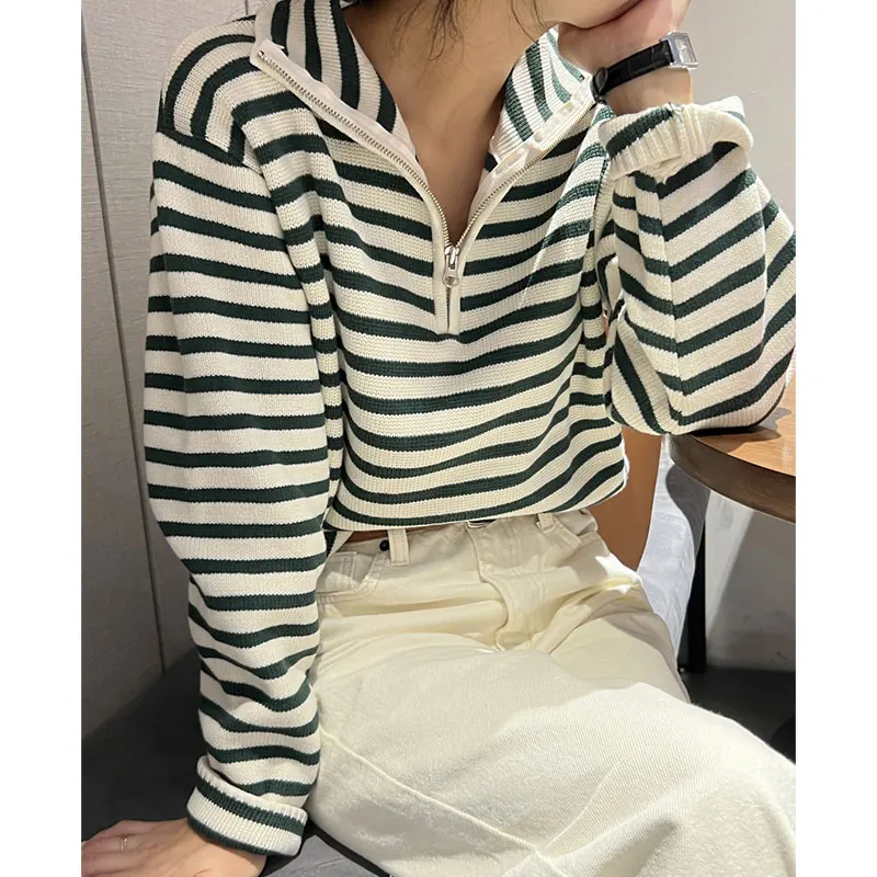 Retro Chic Herbst Winter Lange Sve Ne Gestrickte Pullover Casual Gestreiften Tapisserie Lose Fit frauen Faion Casual Wear