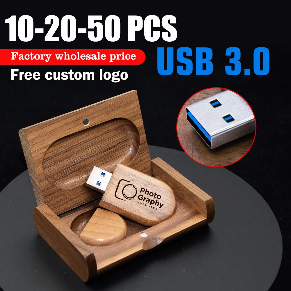 

10/20/50pcs/lot USB 3.0 High Speed LOGO Wooden Box Personal Logo Customer Pendrive 8GB 16GB 32G USB Flash Drive Pen Drive U Disk