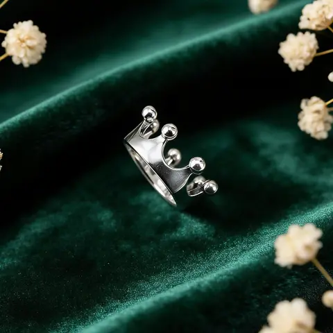 Princess Crown Ring for Women, Silver Minimalist Dainty Stackable Band Ring, Promise Jewelry Gift for Her