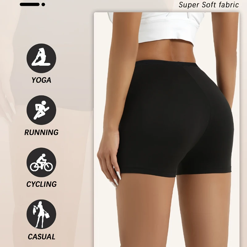 Women's slim mid waist no trace safety pants, comfortable and breathable, elastic, anti glare tight shorts