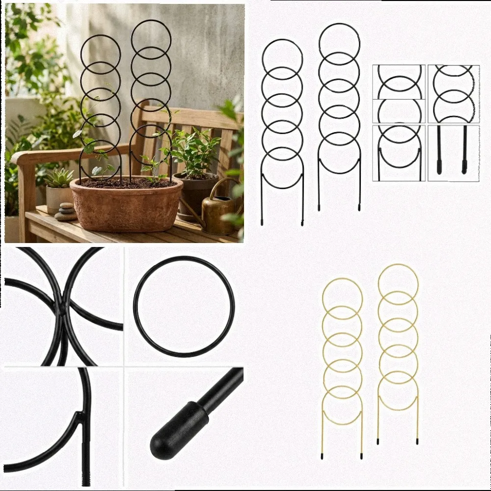 Indoor Garden Trellis Set Featuring 2 Metal Trellises and 20 Green Tie Straps for Climbing Plants in Containers