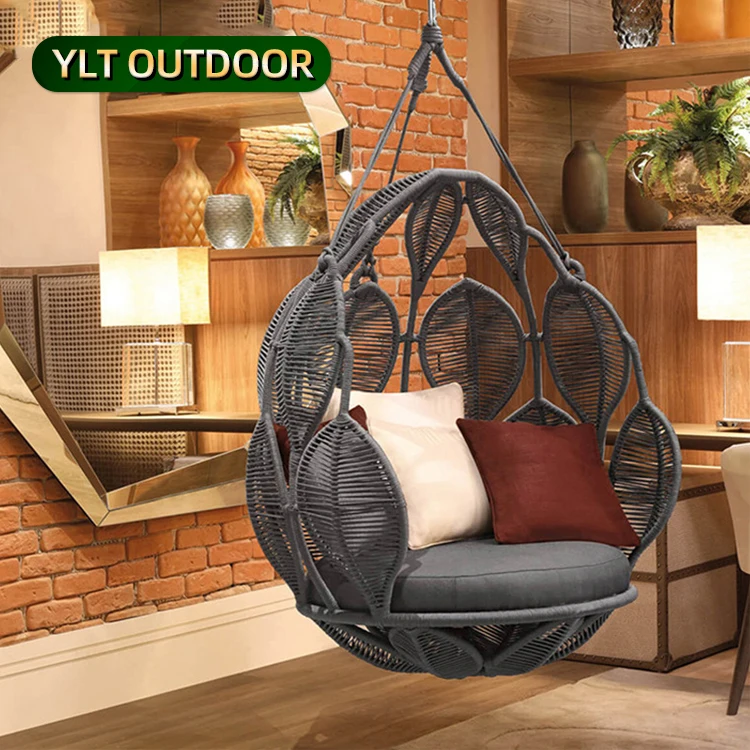 

Outdoor Garden Balcony Swing Chair Seat Aluminum Woven Rope Rocking Swinging Basket Villa Courtyard Waterproof Hanging Hammock
