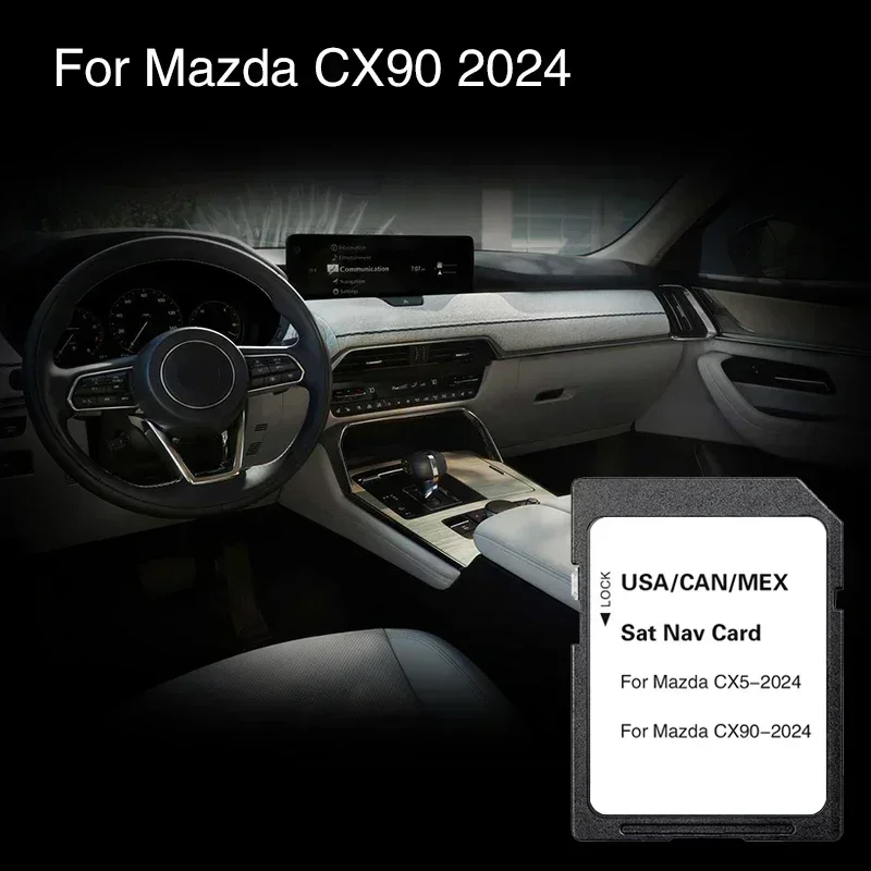 Cartão SD para Atualização de Mapa GPS do Veículo Mazda CX 90 2024, Cartão de Memória SD para Carro, CID Alterável, EUA, CAN, MX