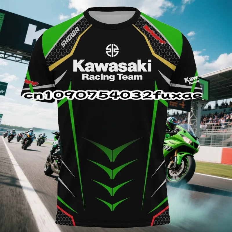 

Футболка Kawasaki, футболка для верховой езды, солнцезащитный крем, быстросохнущая, впитывающая пот, футболка с 3d принтом, летняя футболка, мужская мотоциклетная футболка