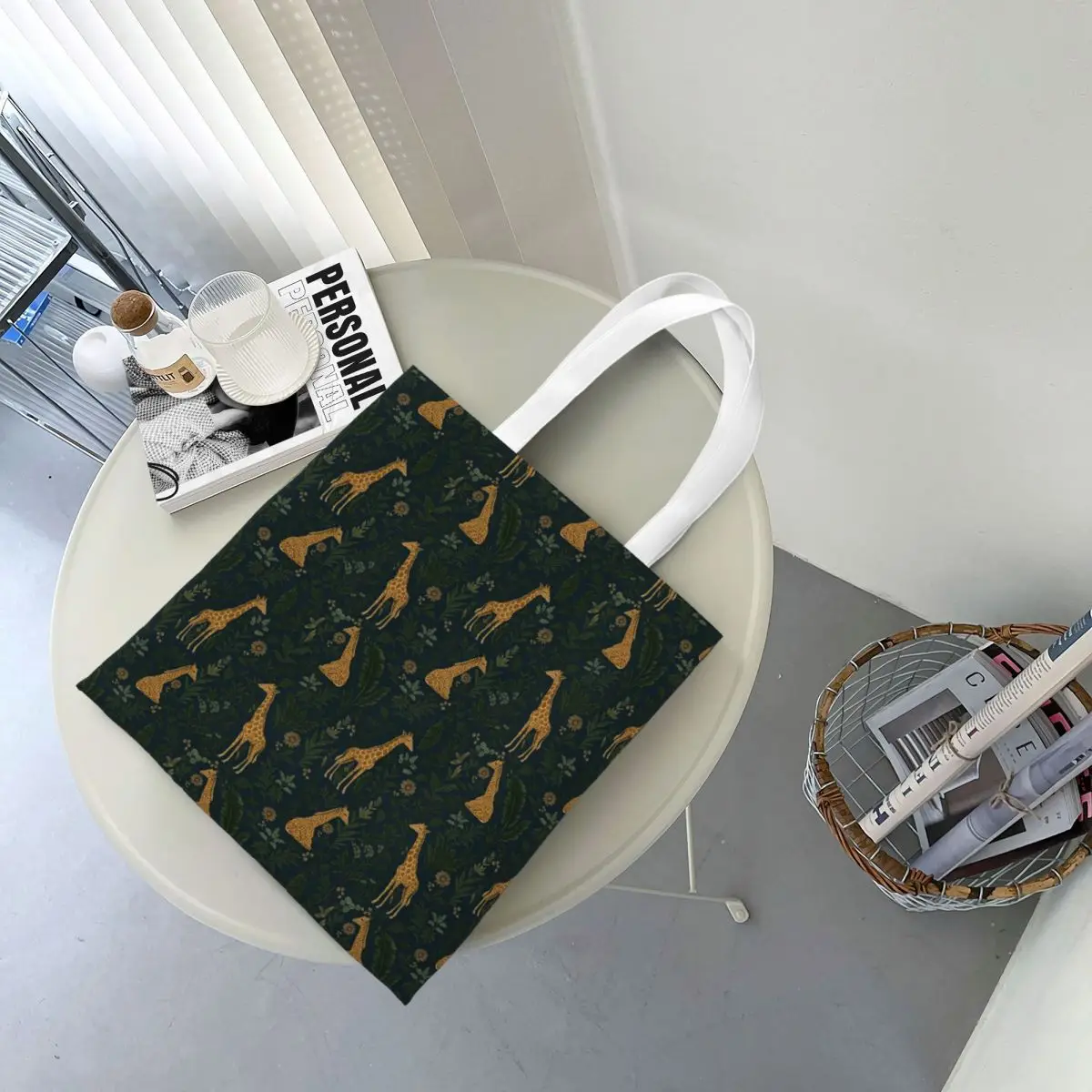 Tropical Giraffe Hangout Shopping Bags Canvas The Tote Bag Reusable for Ladies Shoulder Tote Travel Handbag