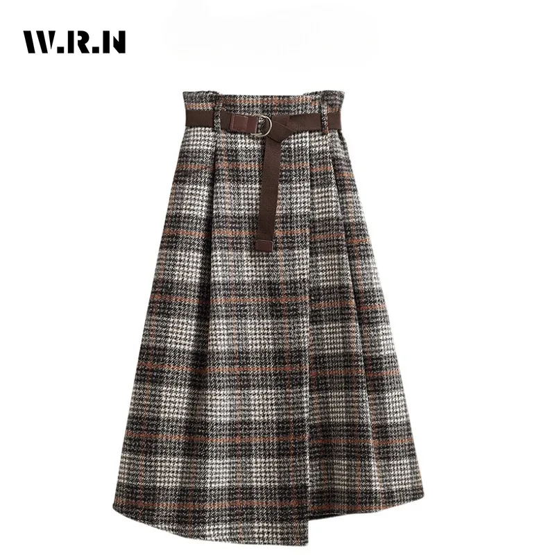 

2023 Autumn Preppy Style Plaid Print Casual Mid Long Skirts Women Vintage High Waist Loose Fit A-Line Harajuku Retro Skirt