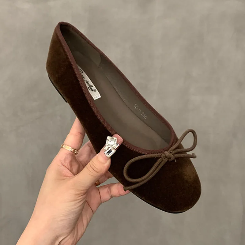 

Autumn Women Flat Shoes Fashion Bow-knot Round Toe Shallow Slip On Ladies Boat Shoes Soft Flat Heel Dress Ballerinas Shoes Woman