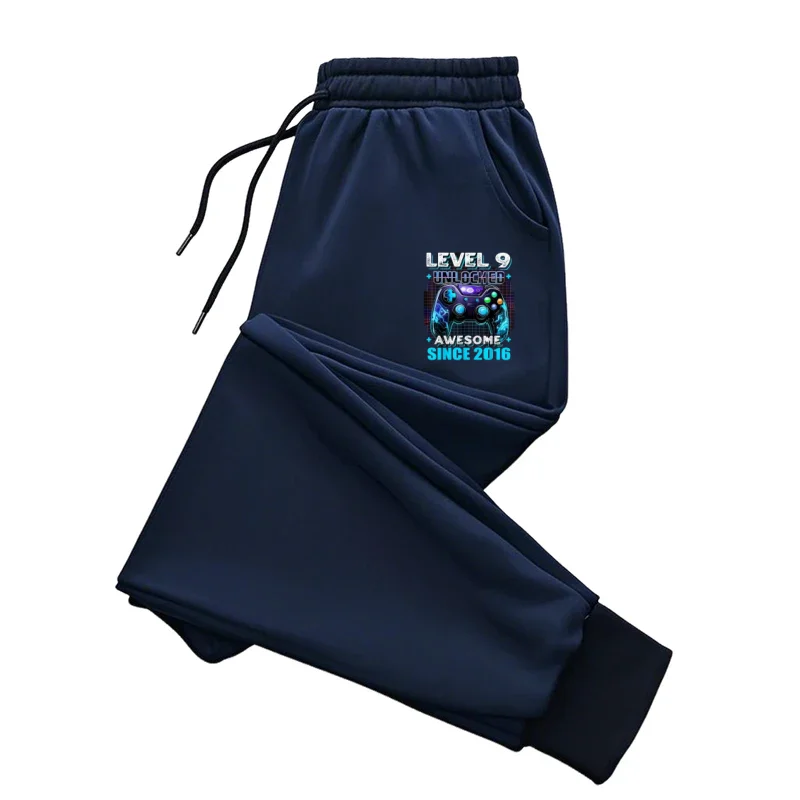 Adult and children's game level 9 printed jogging pants navy blue drawstring elastic waist casual street wear sports pants view 3