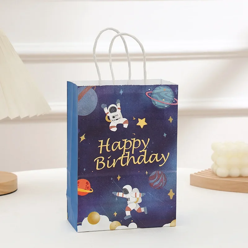 4Pcs Cartoon Outer Space Astronaut Theme Paper Gift Packing Bag Candy Cookie Bag for Kids Birthday Baby Shower Party Decoration