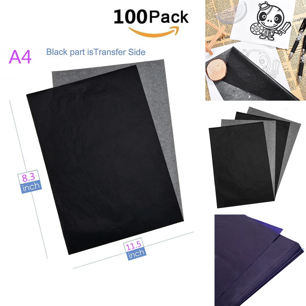 100pcs A4 Carbon Paper Paintings Tracing Copy Carbon Paper DIY Transfer Tracing Painting Sheets Black Blue School Tools