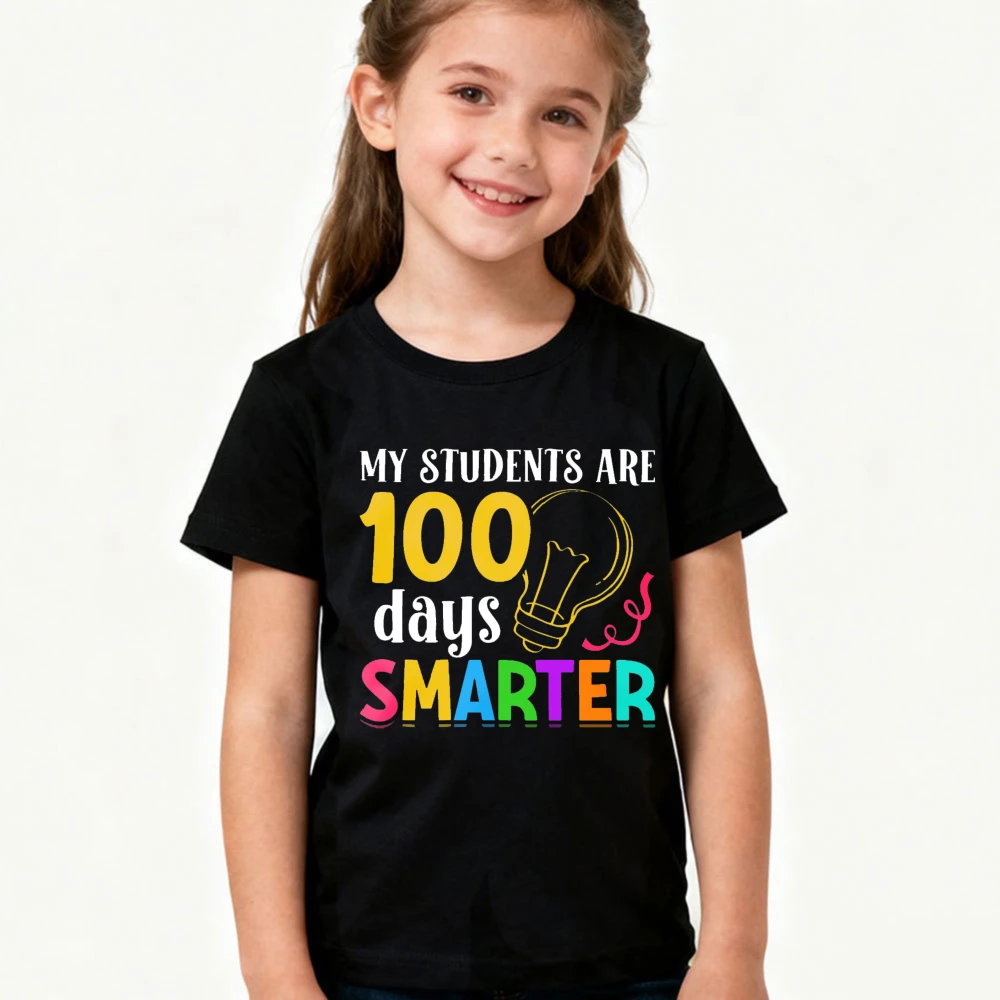 

Trendy Apparel 100 Days of School Graphic Tee Back To School Season Kids Short Sleeve Summer Casual School Playwear Boy Girl Tee
