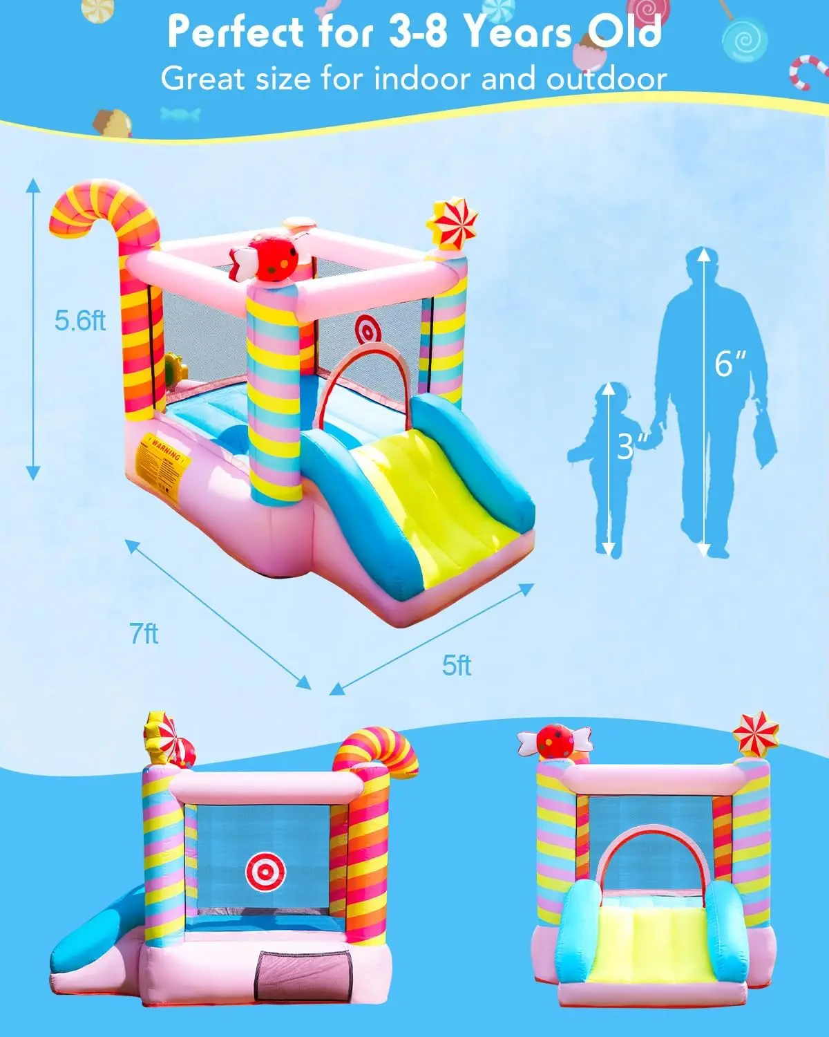 Casa de rebote - Casa de rebote inflable con tobogán para niños de 3 a 6 años, casa de rebote para niños con soplador, castillo inflable para patio familiar, Ju