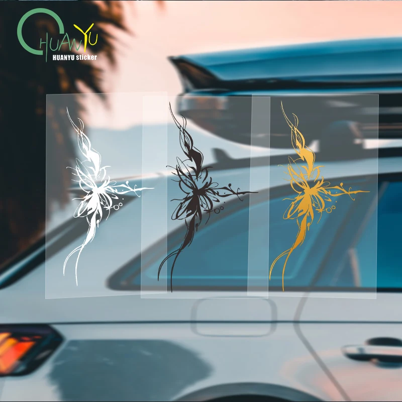 Personalized dark stream ink spider lily car sticker; car body decorative sticker; car window scratch cover sticker