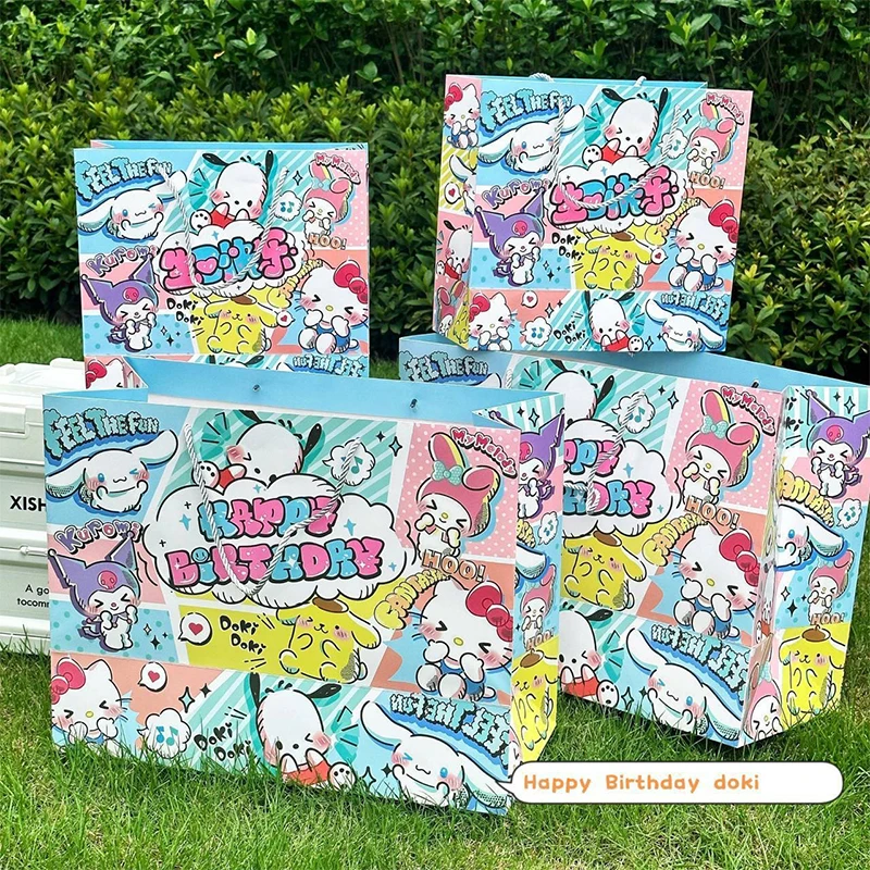 Sanrio Hello Kitty Cinnamoroll Anime Kawaii Large Capacity Gift Bag Cute Cartoon Cardstock Blessing Handbag Birthday Toys Girls