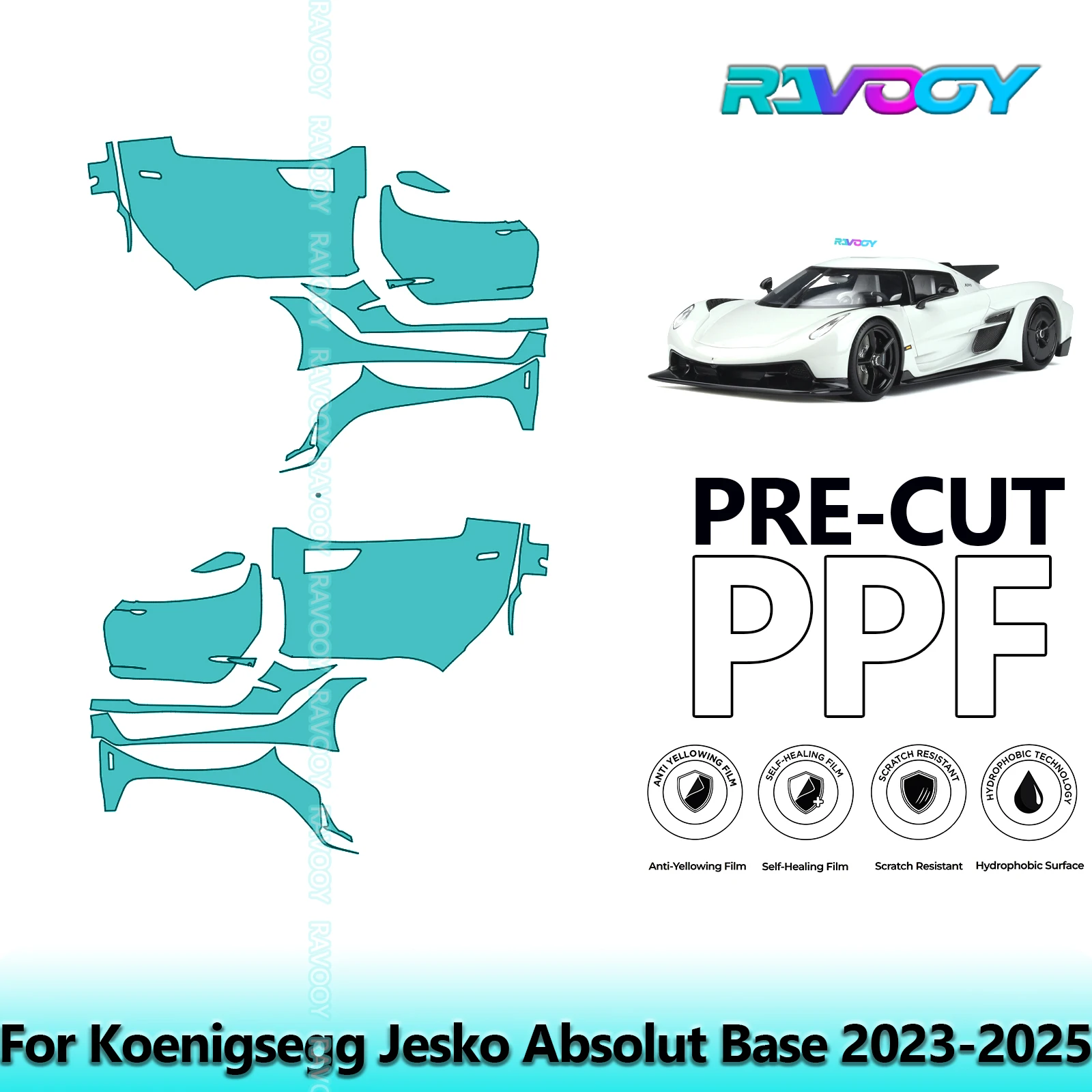

For Koenigsegg Jesko Absolut Base 2023-2025 8.5mil Clear Matte Pre-Cut PPF Door & A/B Pillar Kit TPU Paint Protection Film Set