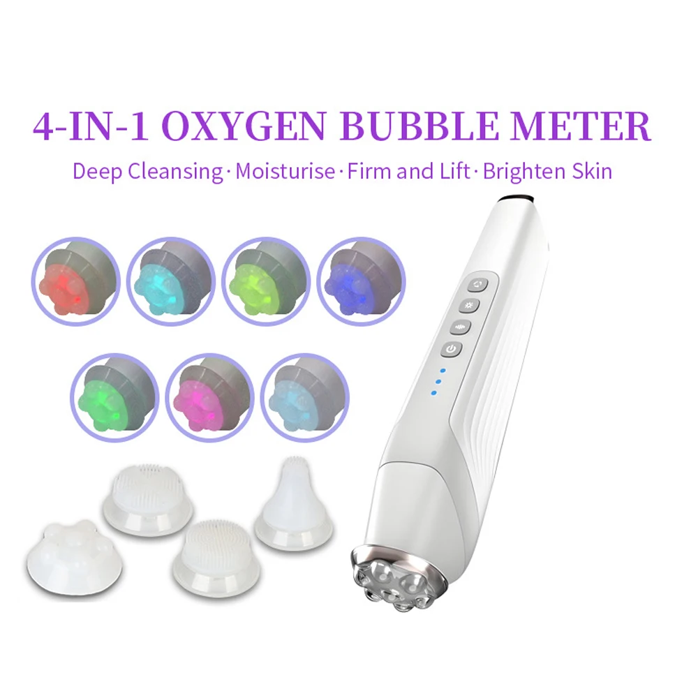 Pluma de burbuja de oxígeno de mano, pluma de burbuja de CO2, dispositivo de cuidado de la piel Facial, cepillo de limpieza Facial, terapia de luz LED, Spa