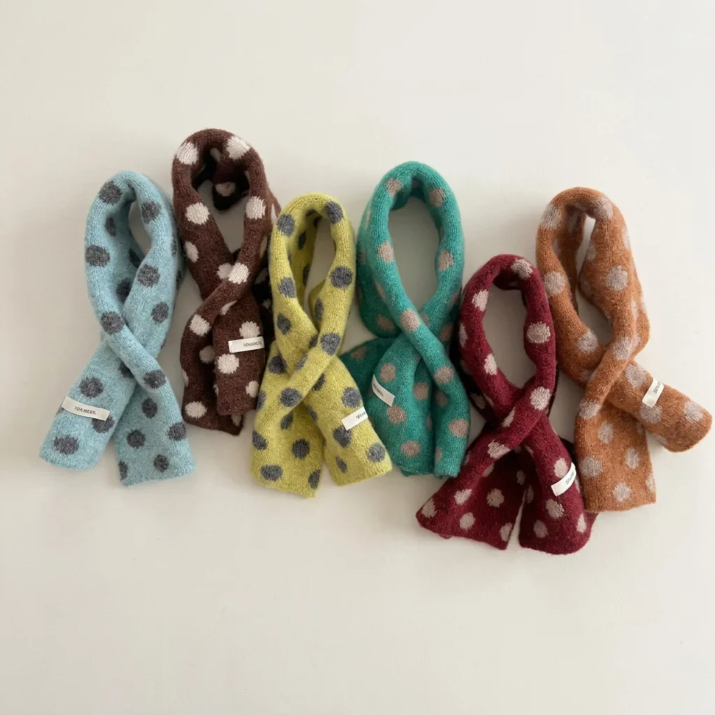 3-12Y Autumn Kids Scarf  Polka Dot Letter Patch Knit Scarf for Boys Girls Korean Style Children Neck Warmer