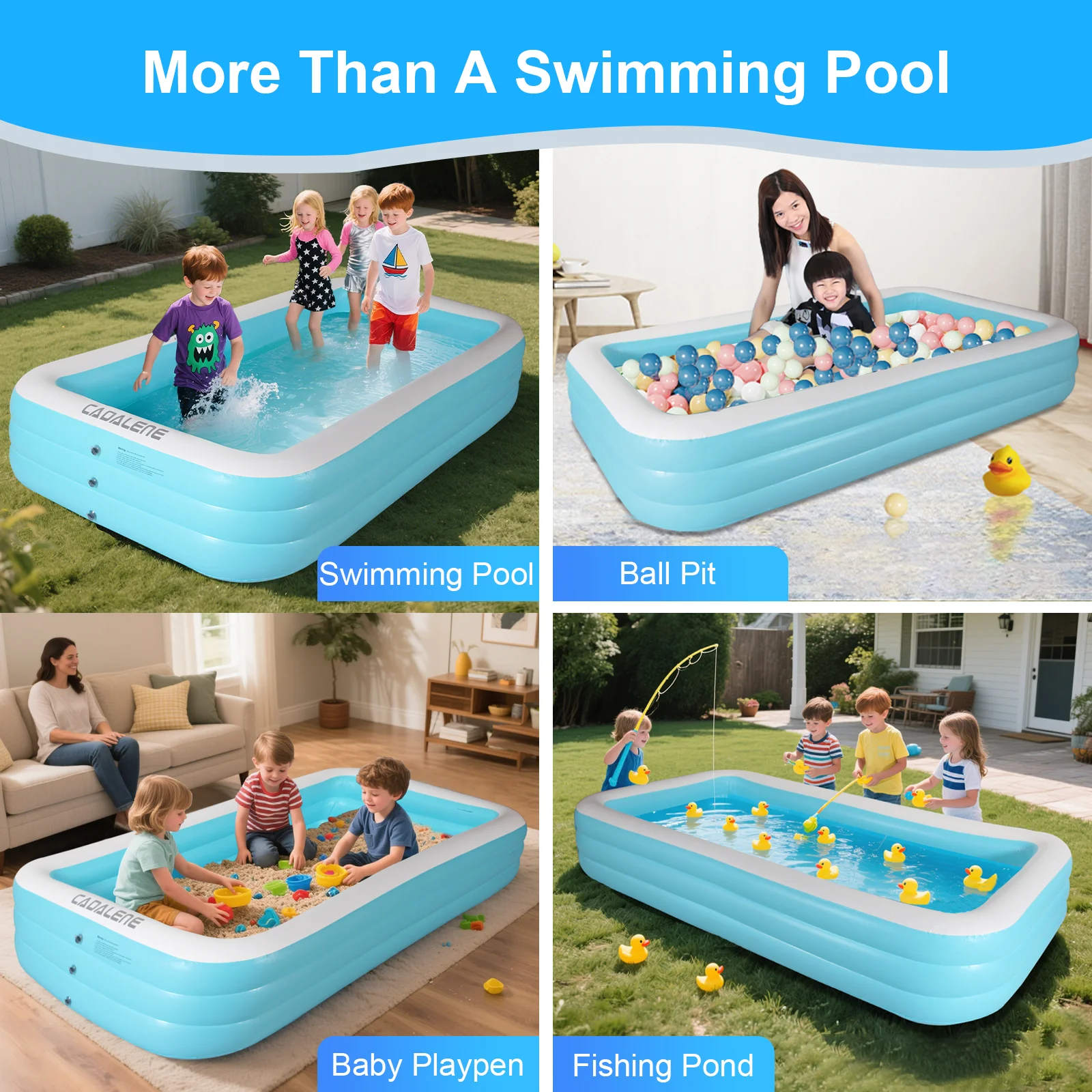 풍선 수영장, 직사각형, 파란색, 야외 정원 뒷마당 물 파티, 어린이 성인 가족용