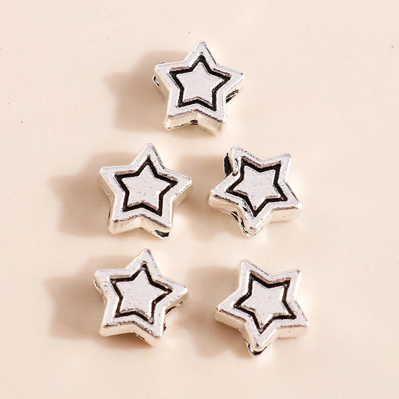 Leslie 50 Stück 7*7mm versilberte fünfzackige Stern-Charm-Abstandshalter-Perlen für Halsketten, Armbänder, Ohrringe, DIY-Schmuckherstellung – Detail 4