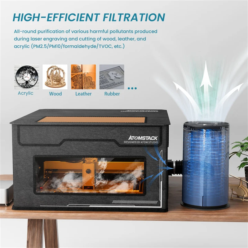 

Atomstack D2 Air Purifier for Laser Engraver Smoke Filter Low Noise Activated carbon HEPA filters 99.97% High Purification