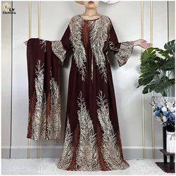 2024 New Dubai Fashion Print Femme Long Sleeve Loose Cotton African Dashiki Elegant Women Abaya Islam Maxi Summer Casual Dresses