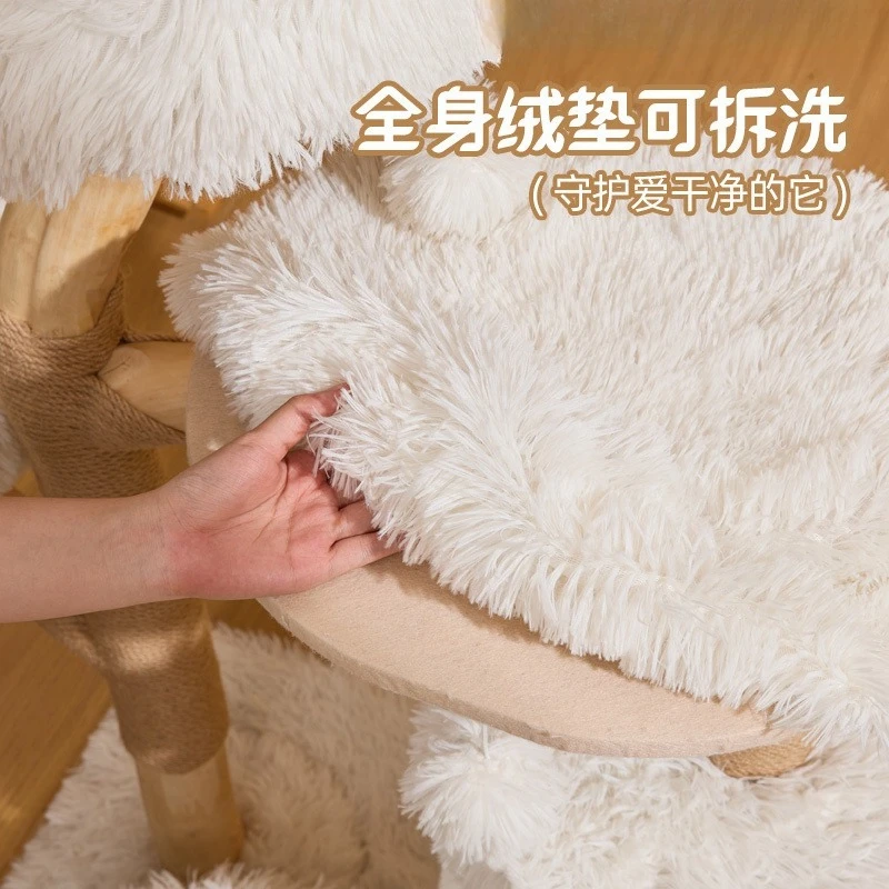 Rak panjat kucing dari kayu solid, hangat di musim dingin, rangka panjat kucing dari batang pohon kayu buah yang lucu