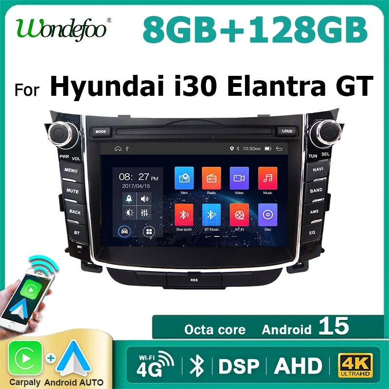 7'' Android 15 Carplay Autoradio 2 DIN für Hyundai I30 Elantra GT 2011-2017 Android AUTO Multimedia-Player Bluetooth Navigation