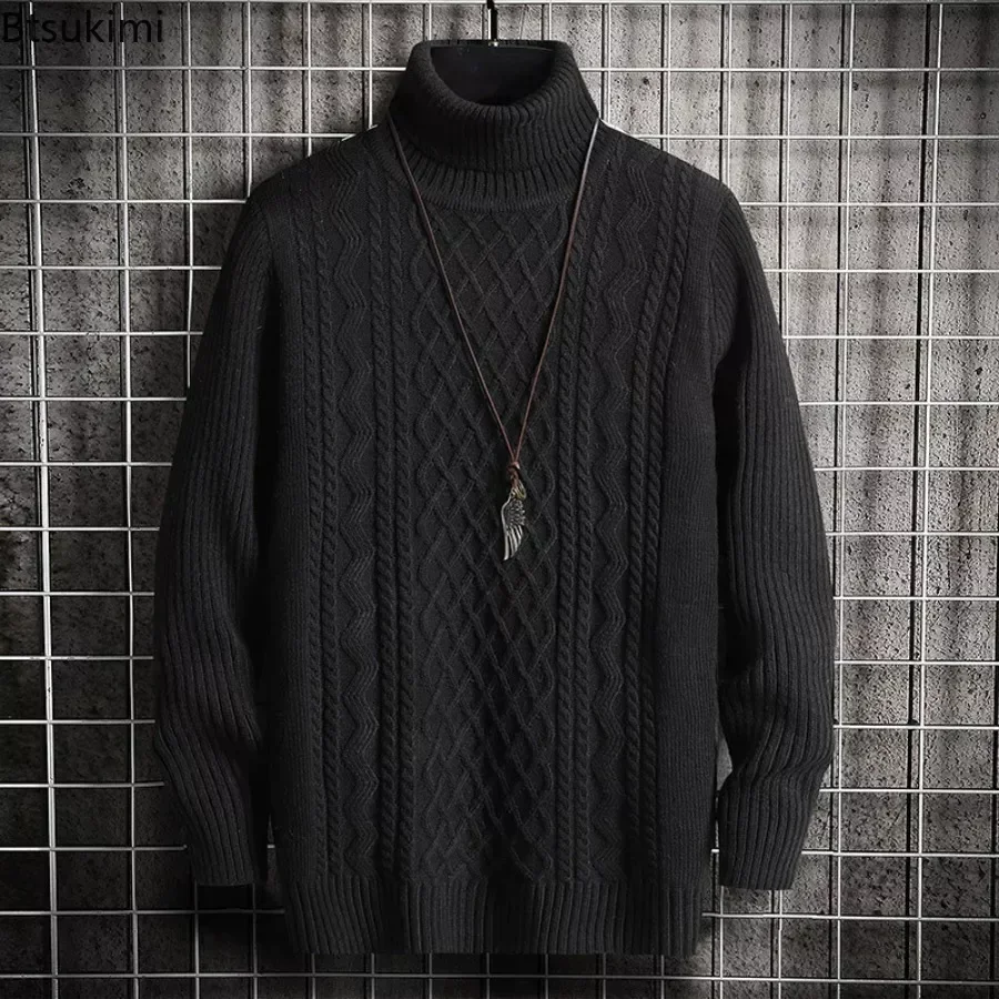 

New2025 Men's Warm Turtleneck Sweaters Solid Knitted Sweater Tops Men Casual Pullovers Autumn Winter Male Knitwear Warm Sweaters