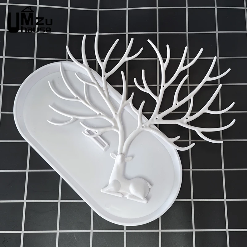 Earring Necklace Holder Ring Stud Bracelet Jewelry Display Stand Creative Deer Tree Branch Rack Key Storage Organizer with Tray