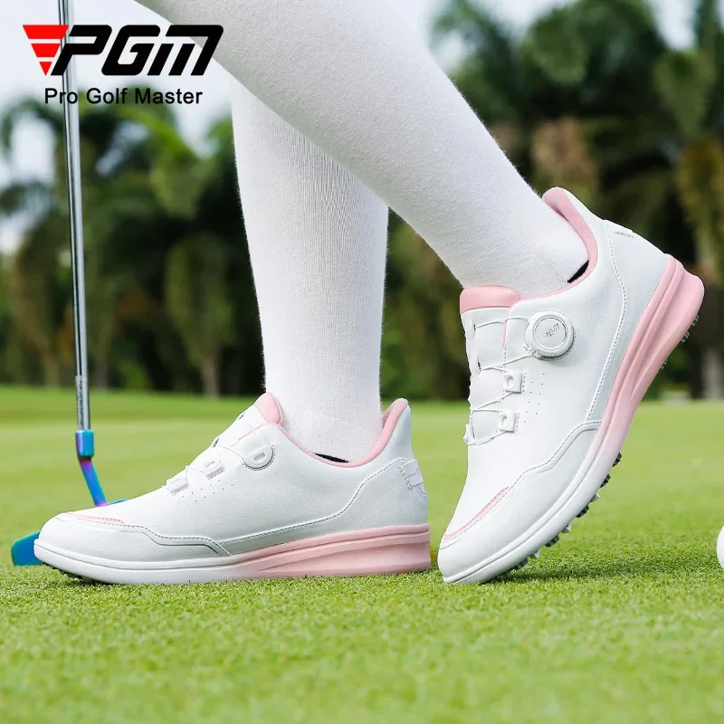 PGM-Sapatos de golfe de microfibra impermeáveis para mulheres, calçados esportivos antiderrapantes, botão giratório, gradiente