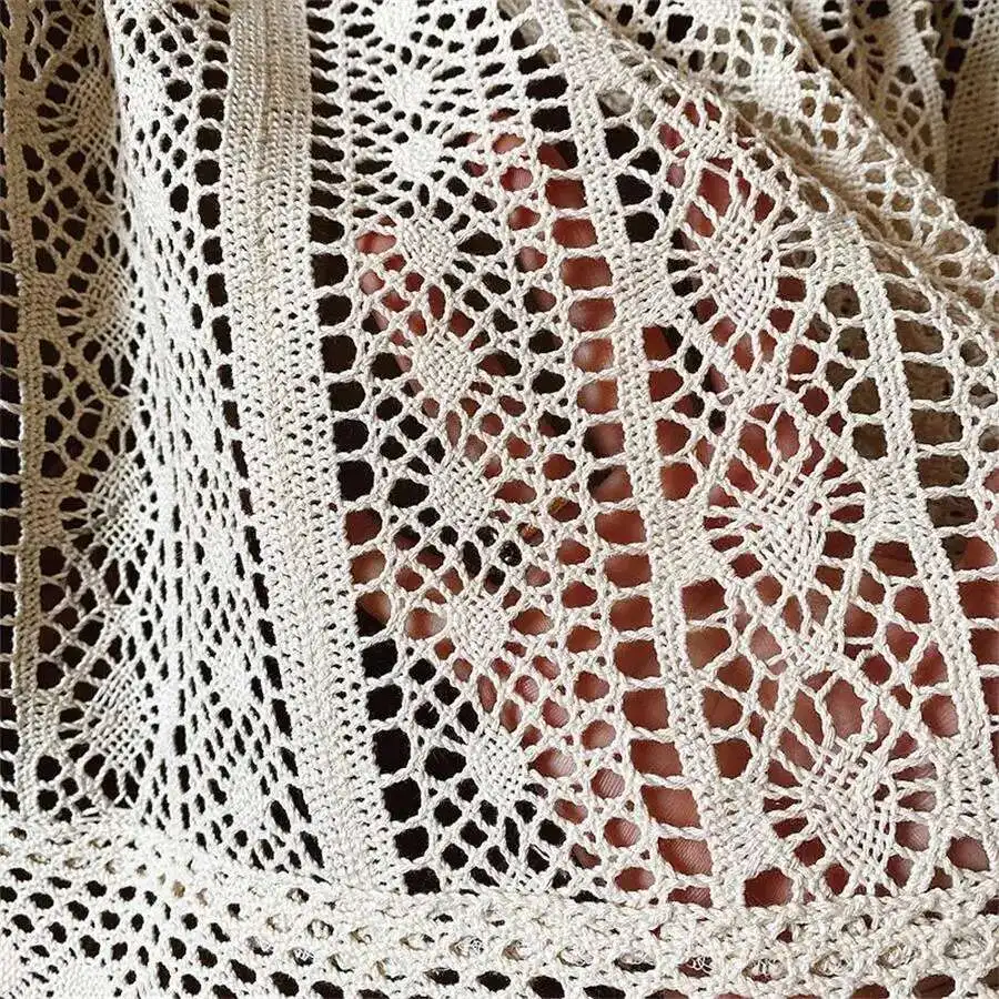 لستائر قصيرة خزانة المطبخ المرحاض الكروشيه البيج محبوك الدانتيل طبقات ثقب جوفاء الأزهار الباب مقهى الديكور نصف نافذة #4