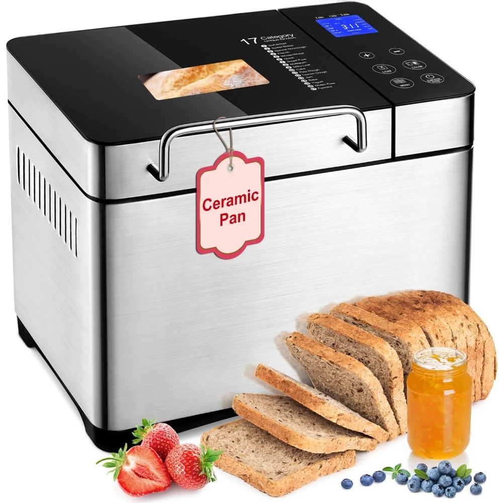 

Bread Maker with 2 Paddles, 2LB 17-in-1 Premium Bread Maker, Auto Nut Dispenser, 1Hour Keep Warm & 3 Crust, Bread Maker