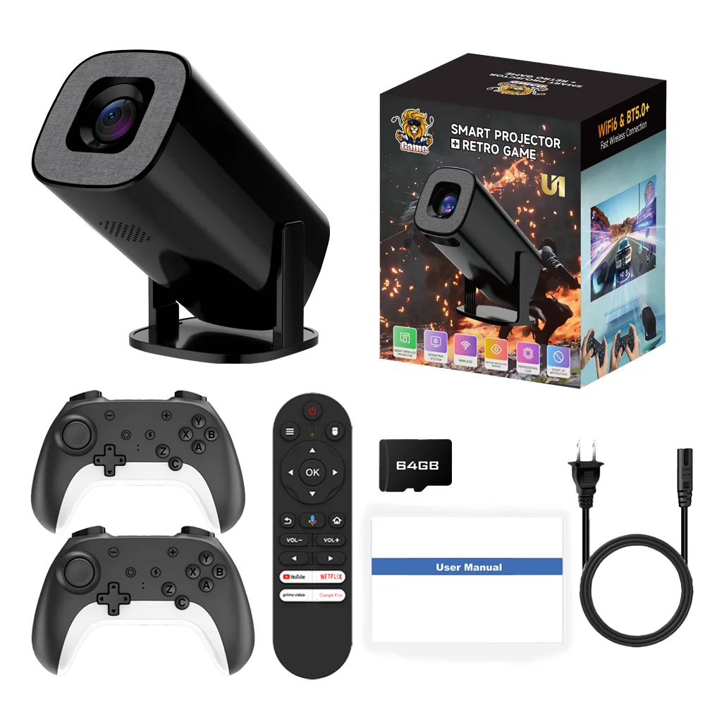 LINGLAN U1 Retro 2-speler Mini Game Projector Native 1080P Short Throw Android Dual WiFi BT Telefoon Spiegeling LED Home Cinema