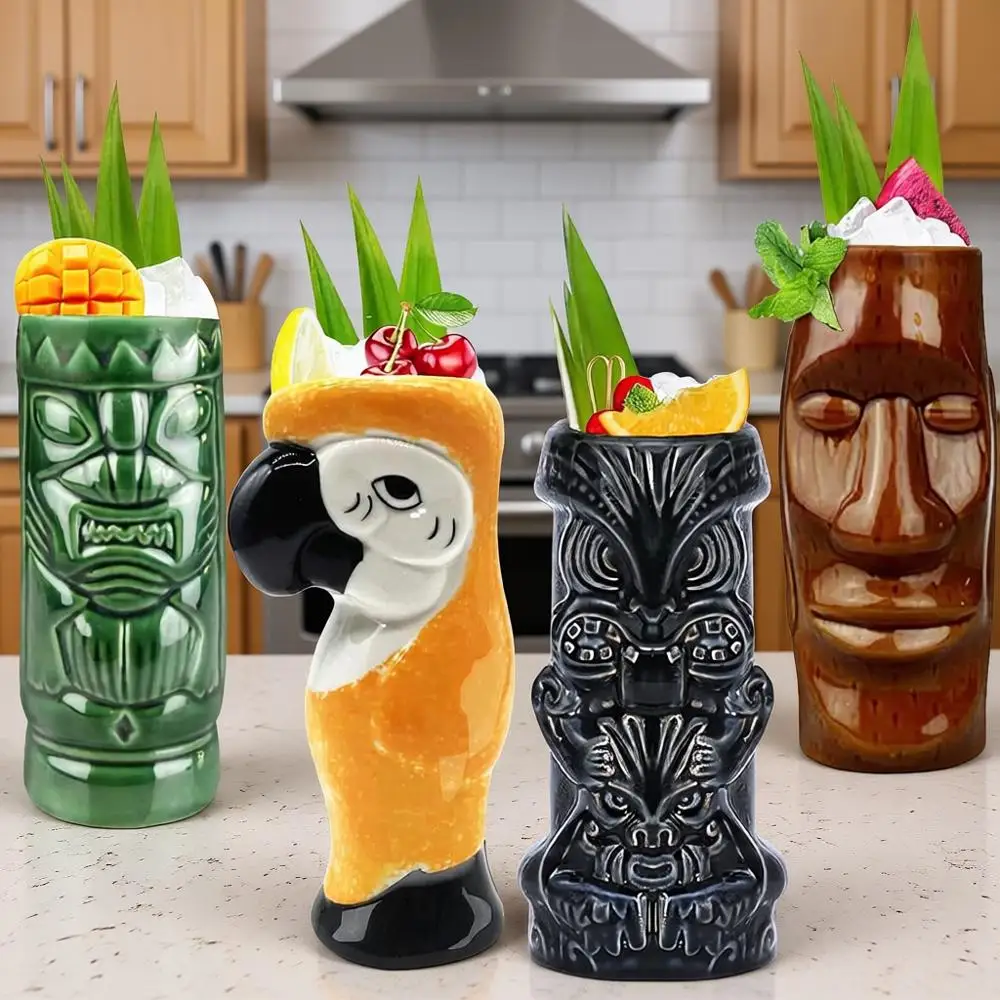 

Набор из 4 стаканов для коктейлей - кружки для вечеринок в гавайском стиле Луау, экзотические бокалы для напитков, профессиональная посуда для гавайских вечеринок