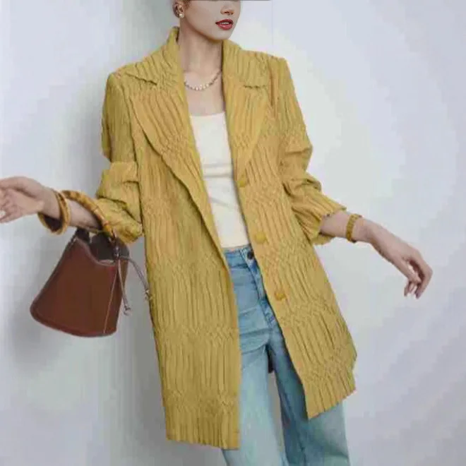 Miyake Pleated 2025 Autumn and Winter Heavy Hand Pleated Cotton Loose Cotton Clothing Thin Pleated Warm Windbreaker Jacket Women