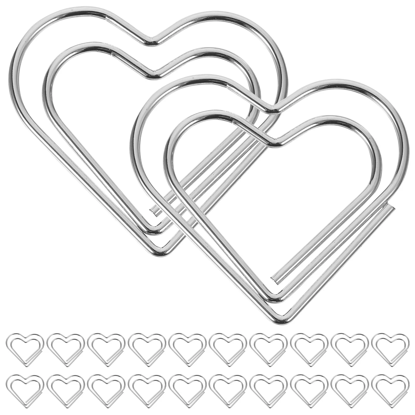 100 Pcs Giant Paper Clip Clips Heart Modeling Silver Metal Shaped Paperclips Office