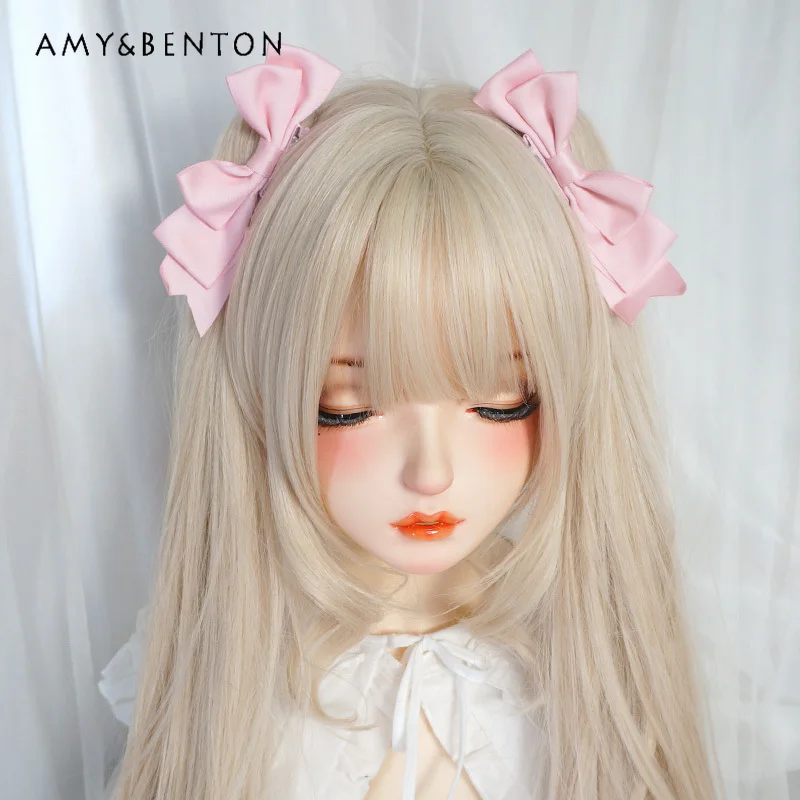 

Japanese Sweet Girl Big Bow Hair Clips Cute Kawaii Princess Hair Accessories Pure Color All-Match Lolita Hair Clips for Women