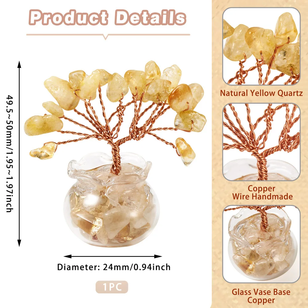 1pc Natural Stone Chips Tree Wire Decoration Gemstone Glass Vase Base Multicolor Home Office Healing Feng Shui Knickknack Gift