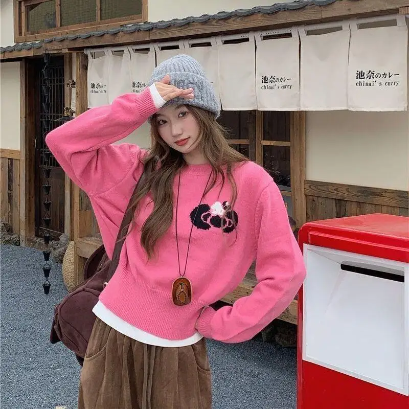 

Sanrio Hello Kitty Kawaii аниме модная повседневная вязаная рубашка с круглым вырезом и длинными рукавами для осени полный комплект для женщин